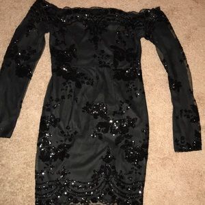 Black off-the-shoulder sequin dress, worn once